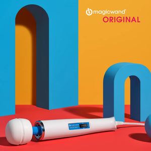 Product picture of the Magic Wand Original personal massager with a vibrant coloured background.