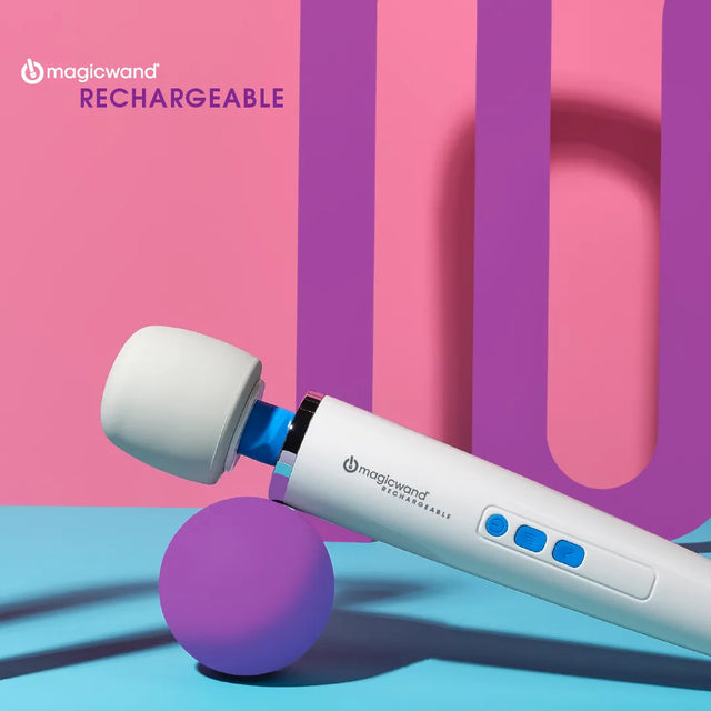 Product picture of the Magic Wand Rechargeable personal massager with a vibrant coloured background.