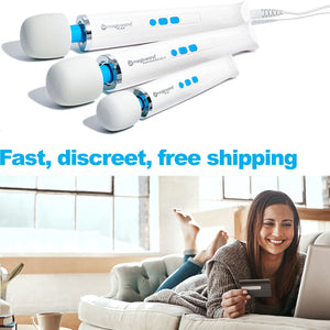 Image banner stating that hitachimassager.com.au supplies fast, discreet, free shipping when a customer purchases a Magic Wand Massager