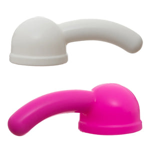 Main product picture on a white background of the G-Curve attachment in pink and white. This attachment fits over the massage head of the Hitachi range of personal massagers which are the Magic Wand Original, Magic Wand Rechargeable and Magic Wand Plus.