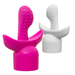 Main product picture on a white background of the G-Tip attachment in pink and white. This attachment fits over the massage head of the Hitachi range of personal massagers which are the Magic Wand Original, Magic Wand Rechargeable and Magic Wand Plus.