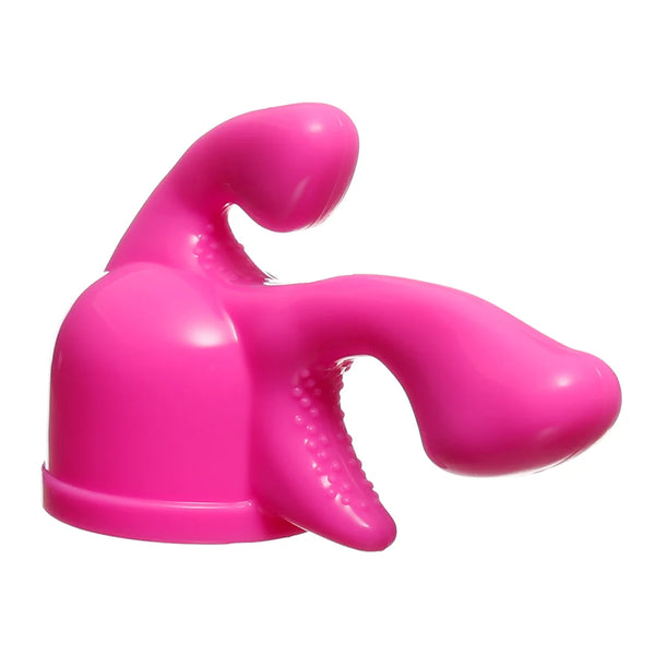 Product picture on a white background of the Tri-Gasm Attachment in pink. This attachment fits over the massage head of the Hitachi range of personal massagers which are the Magic Wand Original, Magic Wand Rechargeable and Magic Wand Plus.