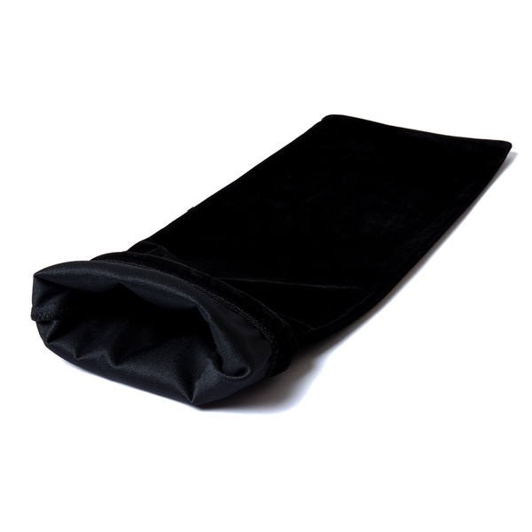 Second product shot of the Hitachi Magic Wand massager black drawstring storage bag, showing the interior of the bag, on a plain white background.